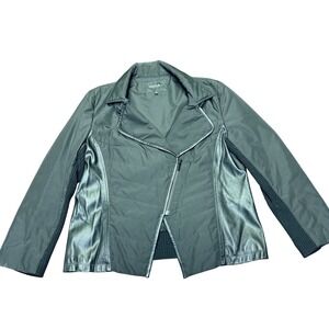 LAFAYETTE 148 NEW YORK Petite Black Quilted Faux Leather Puffer Moto Jacket L